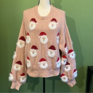 Urban Heritage Pink and White Santa Pattern Sweater